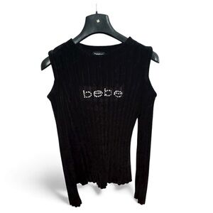 Bebe Black Long Sleeve Ribbed Sweater